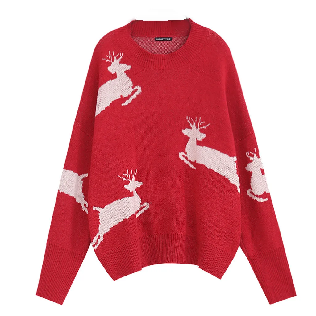 Christmas Women Sweater Santa Claus Reindeer Printed O-neck Long Sleeve Women Pullovers Winter Jumpers Knitwear Sweater