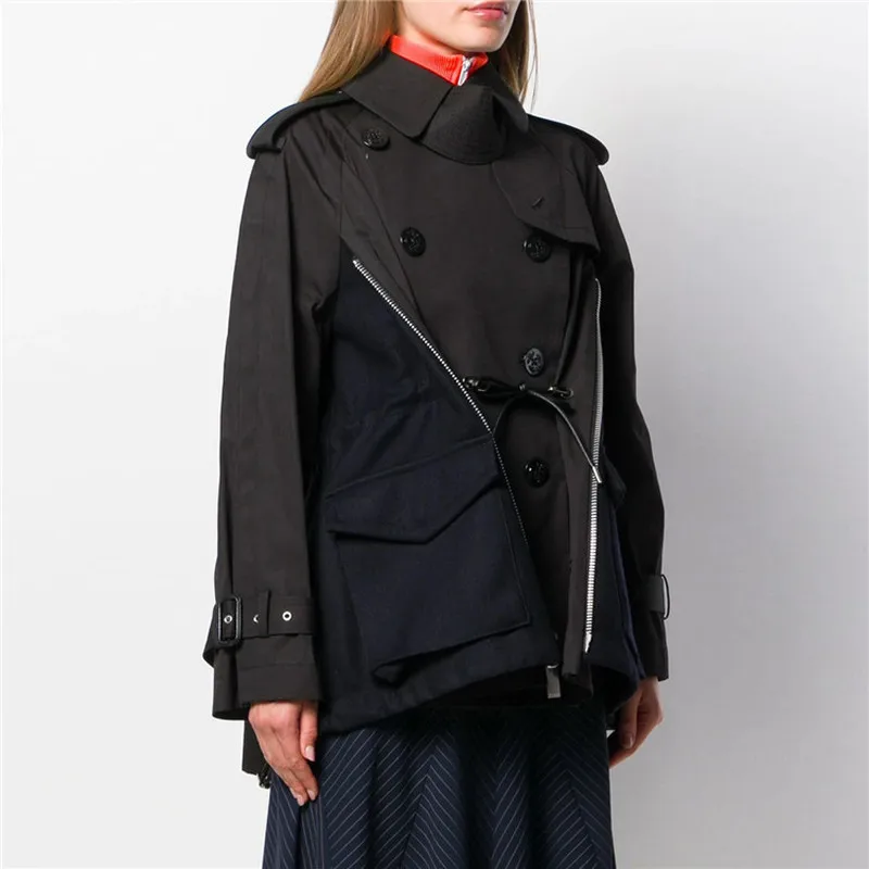 Женская свободная куртка и пальто BF осенняя двубортная с отложным воротником в