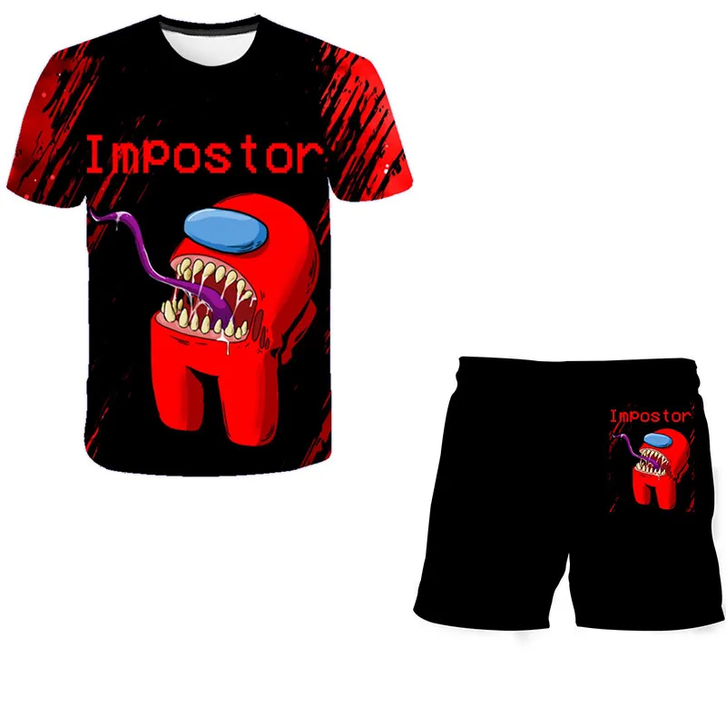 

2021 Summer T Shirt And Short Suits Toddler Girls Sets Top+shorts 2pcs Sets Among-us Sports Suit Children Sets Boys T Shirt