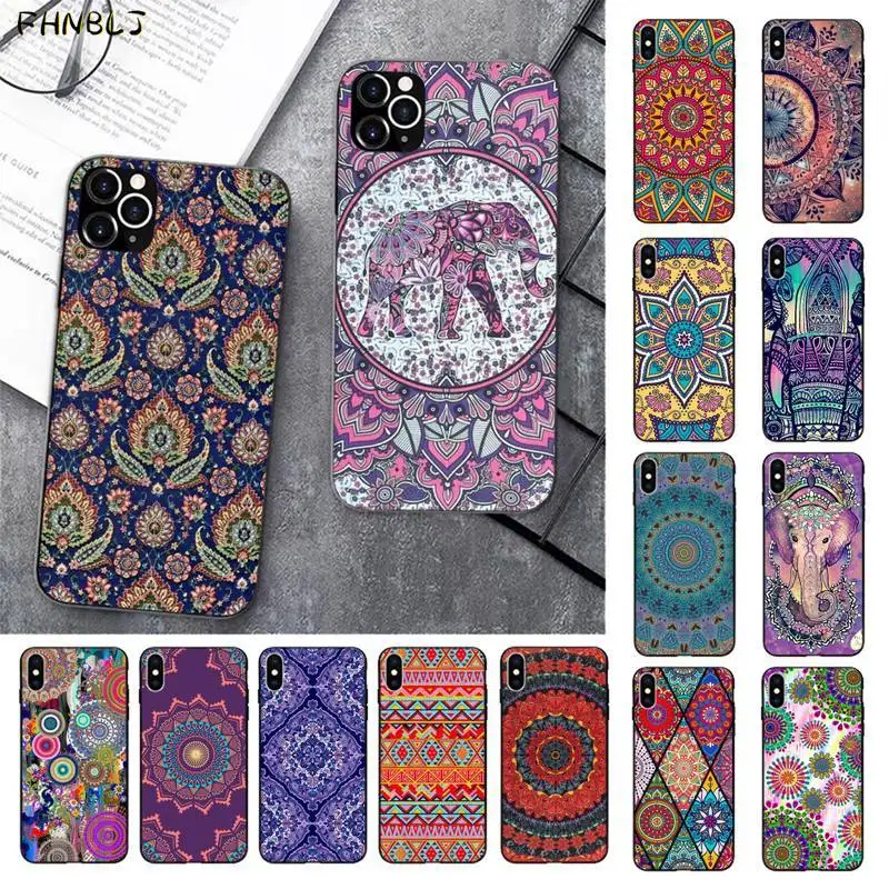 

Mandala Fashion Print Black TPU Soft Rubber Phone Cover for iPhone 13 11 pro XS MAX 8 7 6 6S Plus X 5 5S SE 2020 XR case