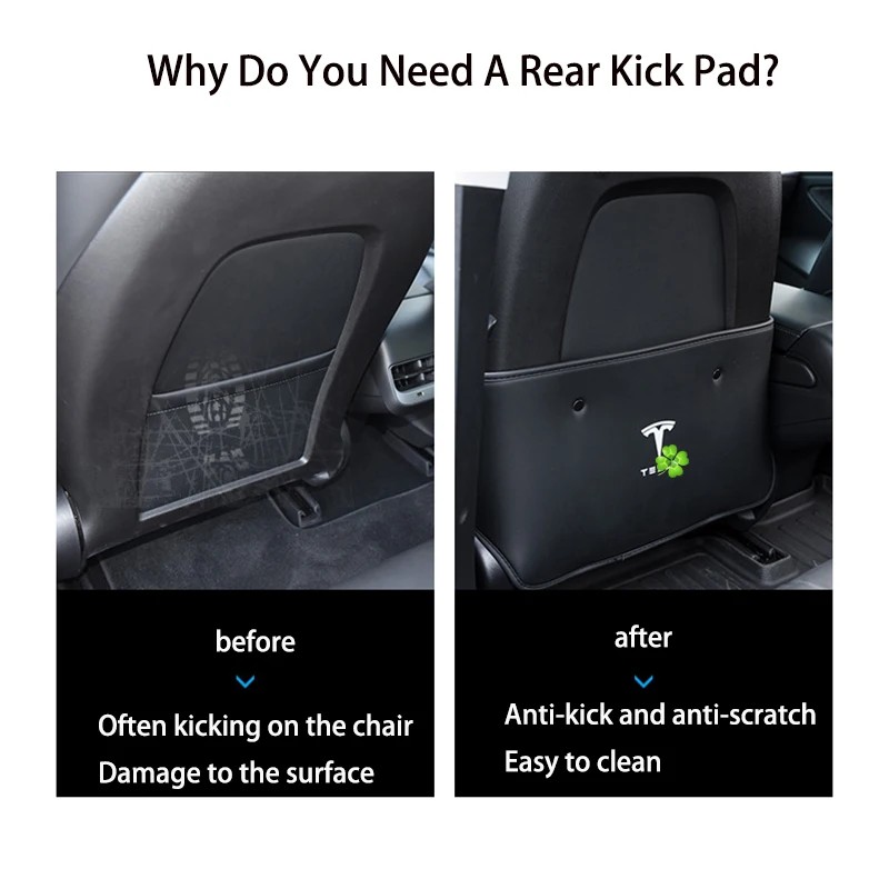 

Modification Rear Seat Kick Pad Accessories Decorative Leather Protection Pad Easy To Clean For Tesla Model 3 2019-2021