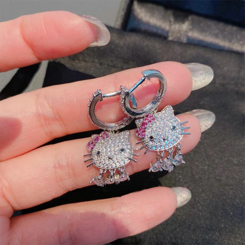 Женские серьги в виде котенка золотого и желтого цвета с кристаллами | Украшения