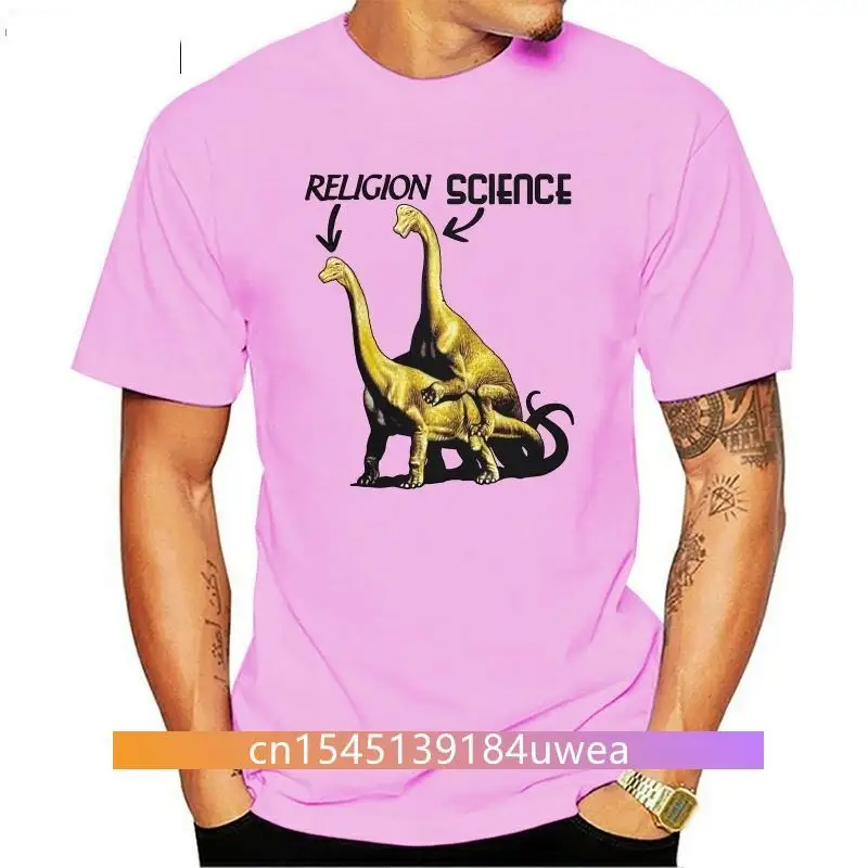 

New Mens T-Shirt RELIGION SCIENCE Dinosaur Atheist Atheism Funny Novelty