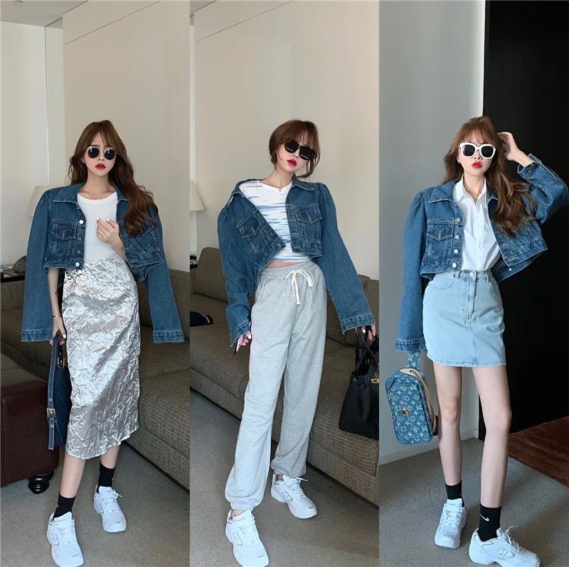

2020 Autumn Short Loose Long Sleeve Bubble Sleeve Fashionable Denim Coat For Women