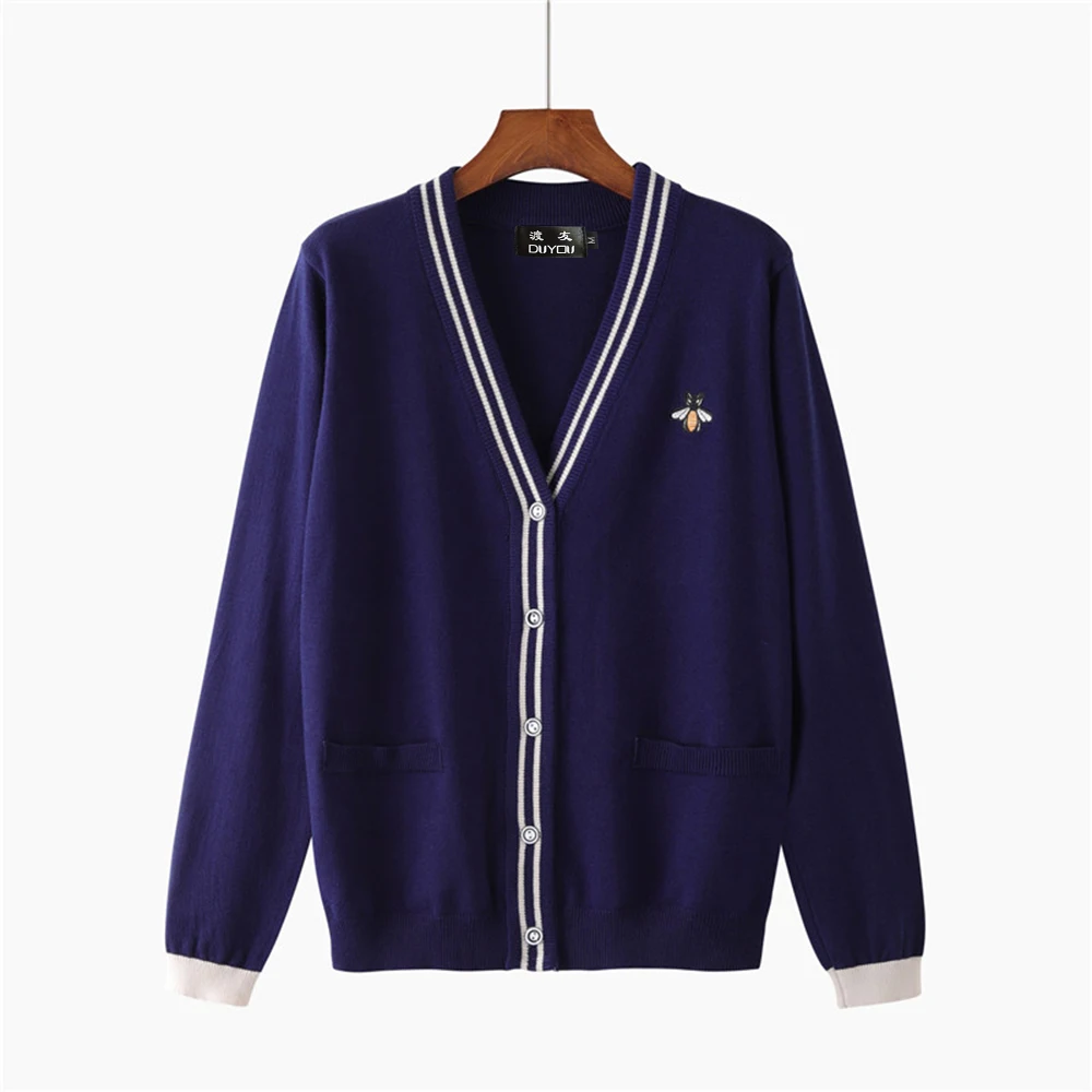 Кардиган DUYOU мужской с вышивкой дизайнерский свитер вязаная приталенная одежда