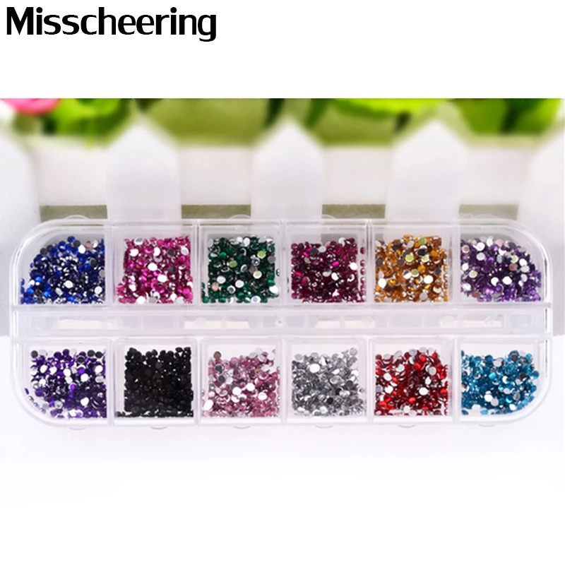 Стразы для дизайна ногтей 12 цветов 2000 шт./компл. блестящие акриловые стразы с