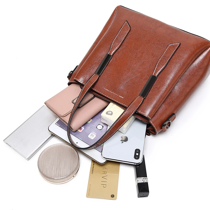 

DAI.MM fashion tote bag 2020 new retro oil wax leather handbag mother bag large capacity shoulder bag diagonal bag women bags