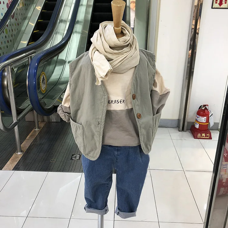 Корейская жилетка куртка для мальчиков и девочек тонкая хлопковая малышей