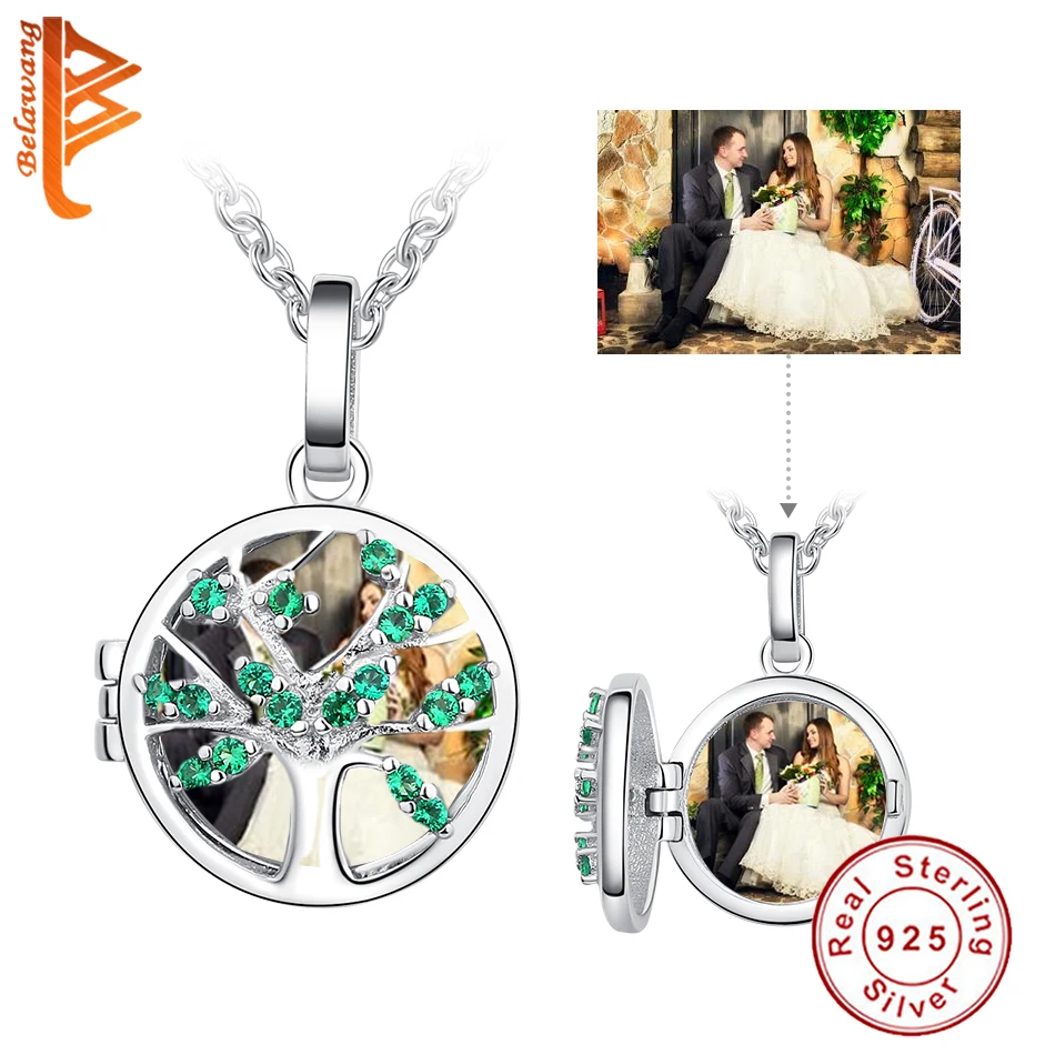 BELAWANG Wholesale Price 925 Sterling Silver Personalized Custom Photo Life of Tree Pendant Necklace for Women Fine Jewelry