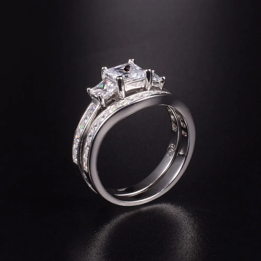 Модные женские комплекты колец с квадратными вставками из трех камней имитацией