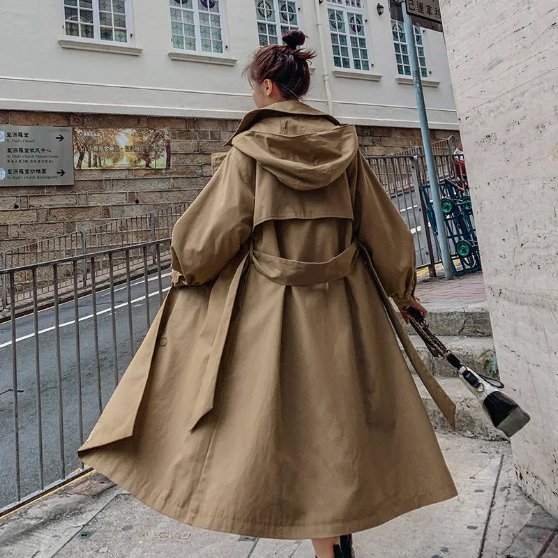 Женская ветровка 2019 Новая Осенняя Корейская версия с капюшоном двубортная