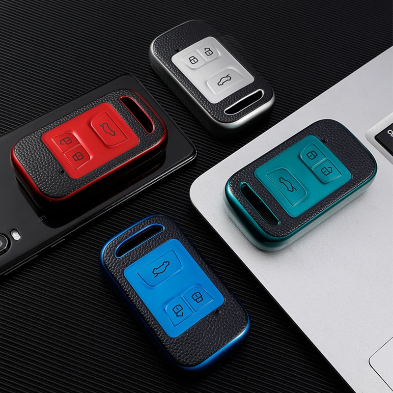 Чехол для автомобильного ключа из ТПУ и кожи с 3 кнопками Chery Tiggo 5X 4 8 Glx 7 2019 2020 Arrizo
