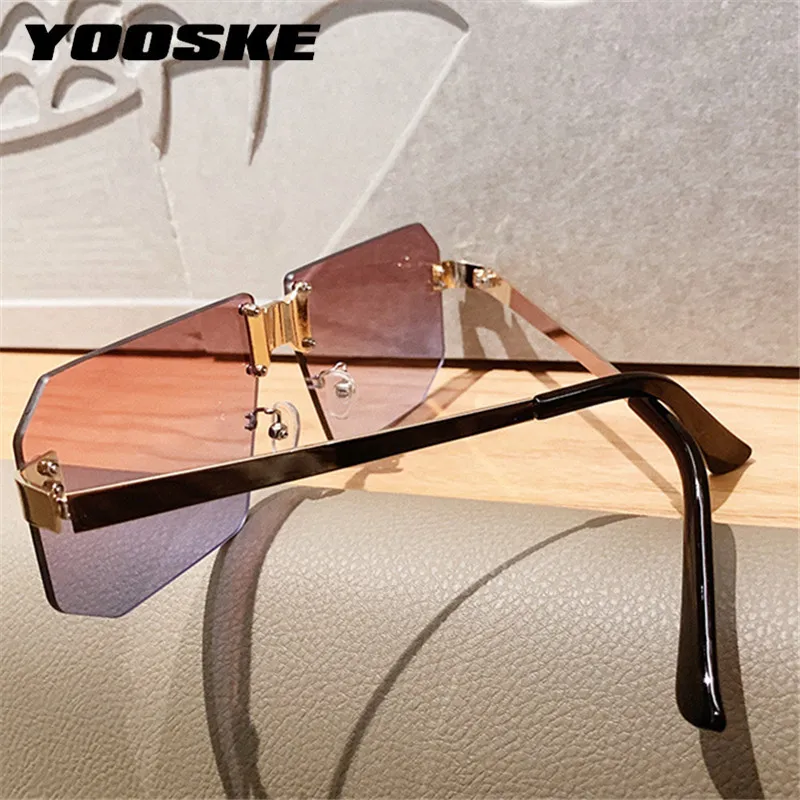 

YOOSKE Rimless Sunglasses Women Rectangle Sun Glasses Men Frameless Eyeglasses Vintage Ladies Eyewears Sunshde Sunglass