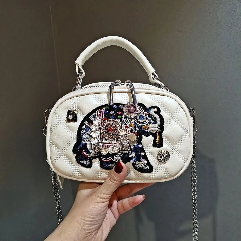 

Cute Animal Prints Mini Bags for Women Crossbody Purses Shoulder Chain Small Handbag Tote Pearl Rivet Designer Bolsos