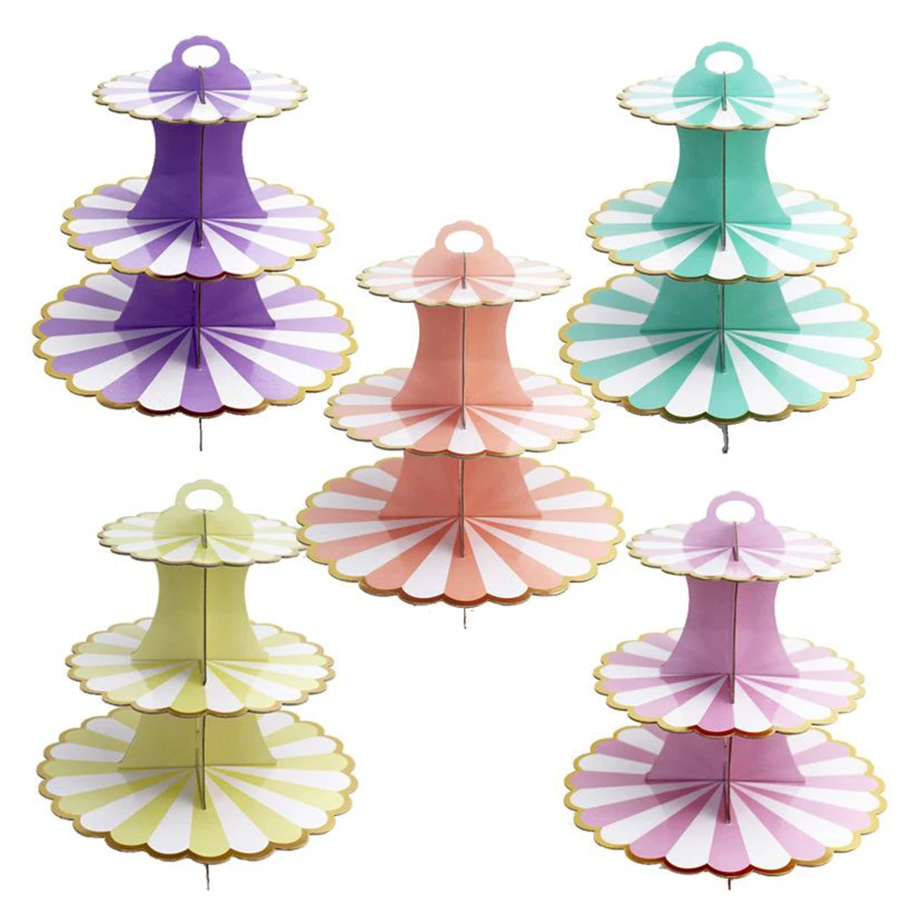 

3-Tier Disposable Round Cupcake Stand Cupcake Dessert Display Tower Cake Food Holder Tray for Birthday Wedding Party Supplies