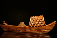 8china lucky old boxwood hand carved wooden boat osprey fishing by boat more than every year office ornaments town house