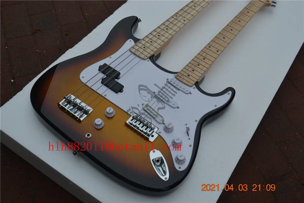 Sunburst двойной шеи Электрогитары 4 строки Бас верхнее & 6 струны гитара Нижняя