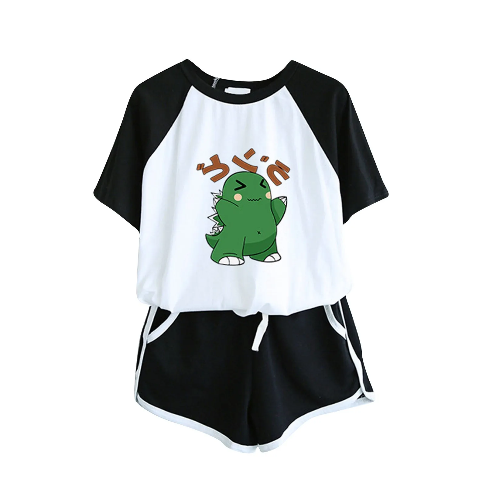 

Summer Womens Pyjamas Set Cute Dinosaur Animals Print Short Sleeve Sleepwear Fashion Pocket Shorts Home Sports Set Homewear
