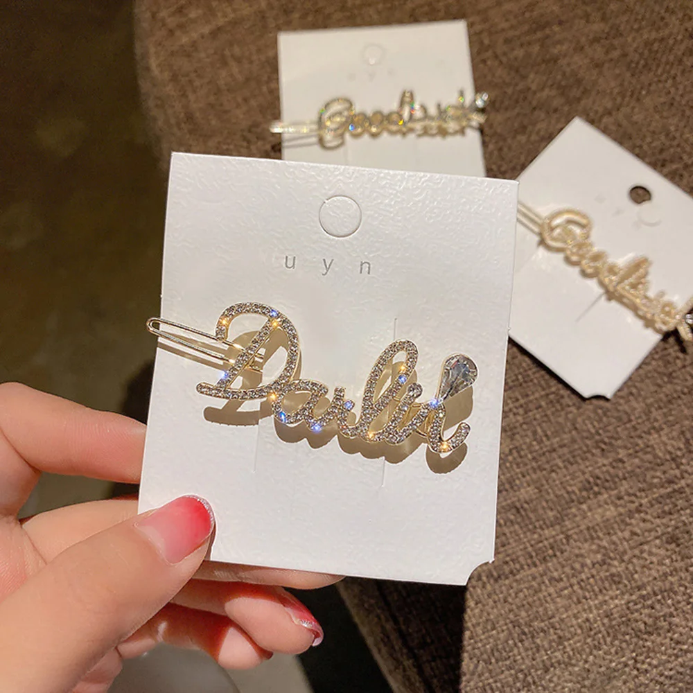 

1PC Letters Crystal Hairpins Shiny Rhinestones Hair Clips Barrettes Women Hair Styling Accessories