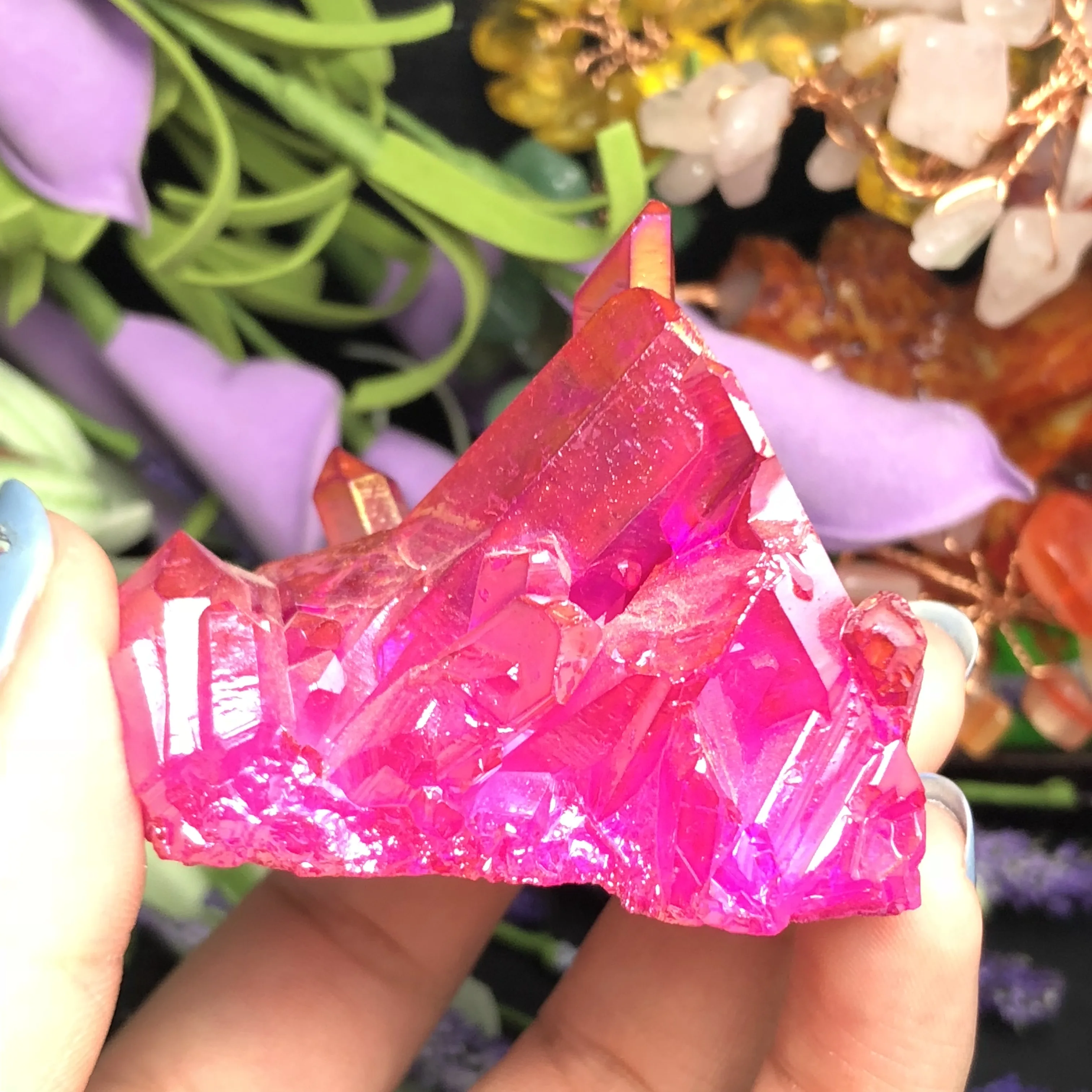 Аура кварцевый кристалл кластерный Ангел натуральный Druzy Geode образцы минералов