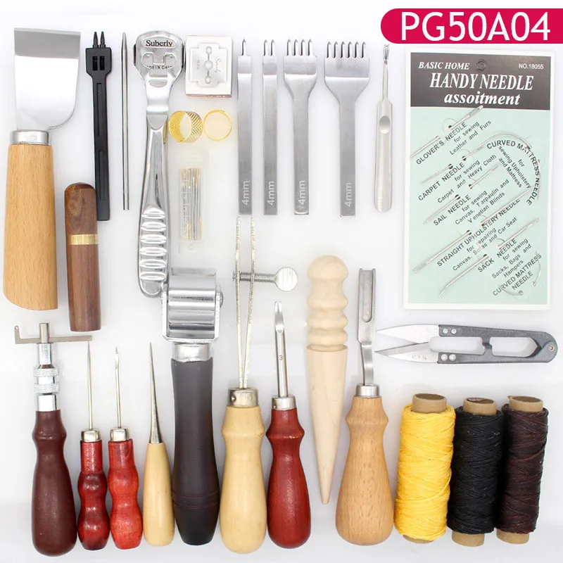 

Leather Sewing Tools DIY Hand Stitching Kit with Awl Waxed Thimble Thread for Sewing Leather, Canvas,Basic Tools for Beginner
