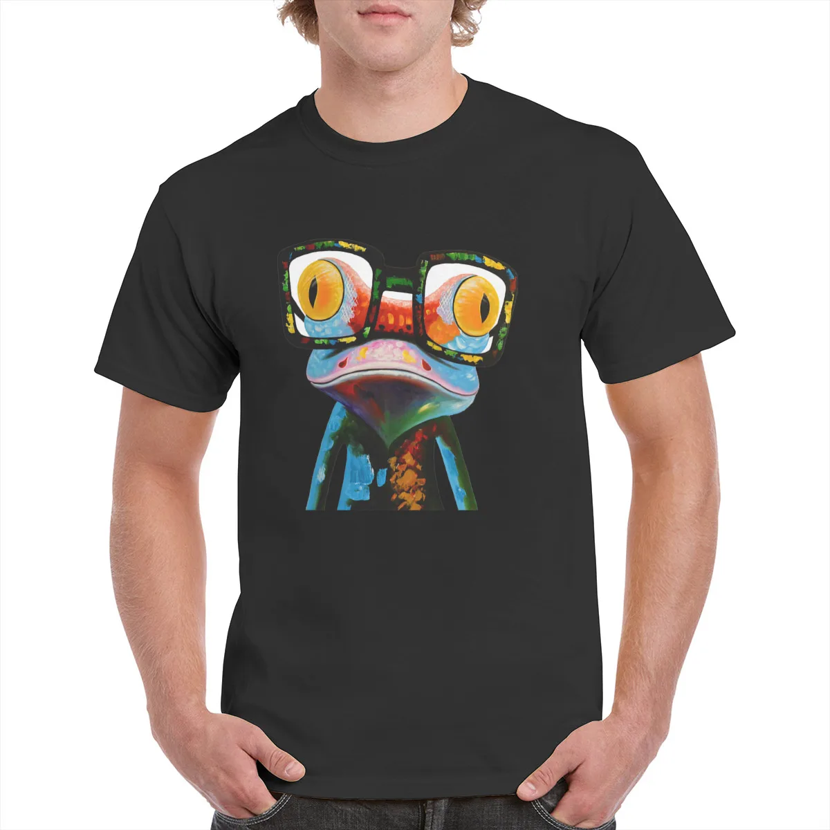 

Modern Frog With Glass t shirt Unisex Art Animal Painting T-shirt Oil Art Graphics Tops 100% Cotton clothes female/Man