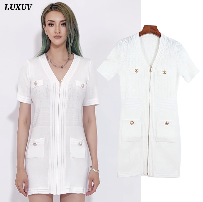 

LUXUV Women's Dress Shirt Vintage Knitted Clothing Slim Office Lady Harajuku Sukienka Aesthetic Lolita Robe Sweater L2109-024