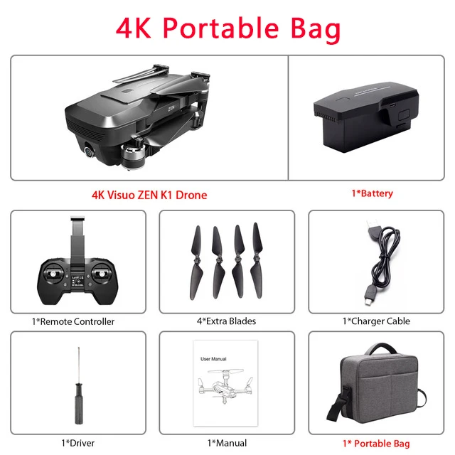 ZEN VISUO K1 RC zangao gps com 50 Vezes Zoom lente Grande-Угловая HD Двойная камера Wi-Fi FPV Квадрокоптер бесщеточный мотор de vоo 28mi - Цвет: 4K Portable Bag