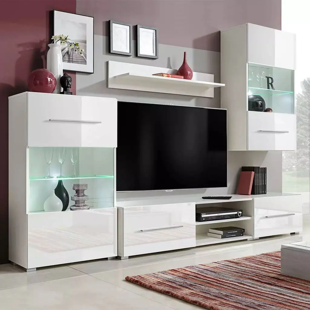 Günstig VidaXL Meuble TV Wandbild Avec éclairage LED 5 Pièces Blanc