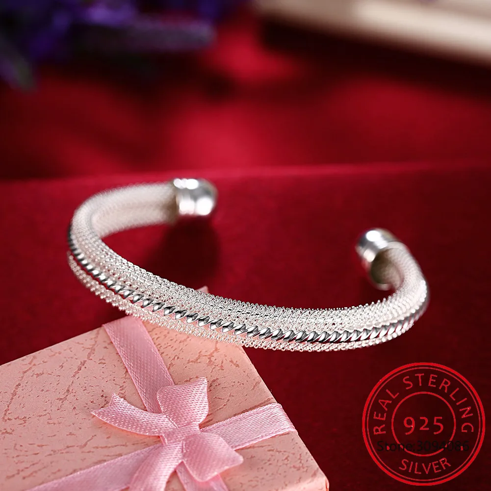 

925 серебро тканые сетки браслет для женщин Свадебные обручальные кольца модные очаровательные вечерние ювелирные изделия Pulseiras де Прата