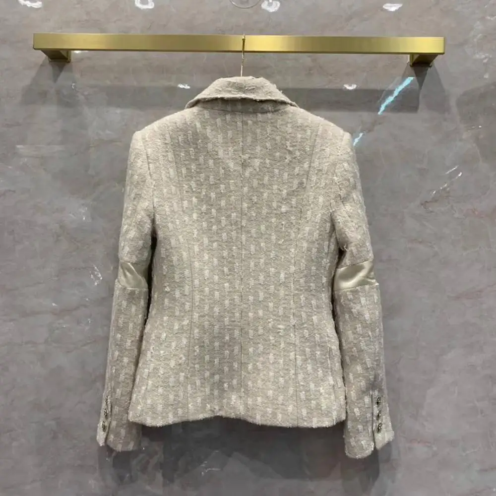 

European and American women's wear 2020 winter new style Long sleeve lapel Stitching satin Fashionable tweed coat