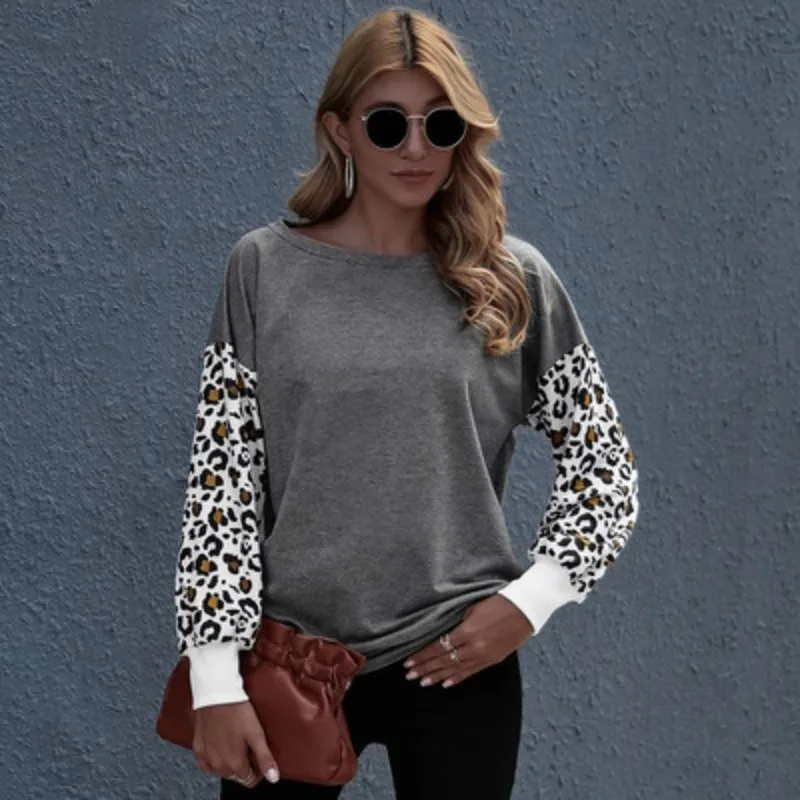 

ZOGAA T-shirts Women Hot Sale Autumn Winter Loose Commuter Round Neck Pullover Leopard Print Long Sleeve Women's Clothing Chic