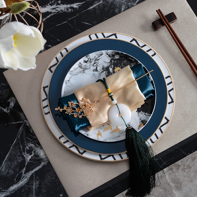 Китайский чернильный золотой узор птица Ресторан Стейк блюдо тарелки набор