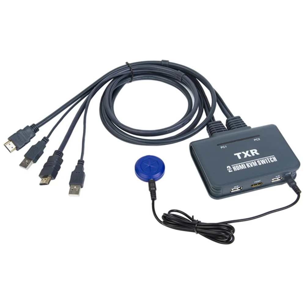 

2 Port Keyboard Mouse KVM Switch Notebook TV Projector USB With Cables Splitter Box Accessories Button Computer Plug And Play