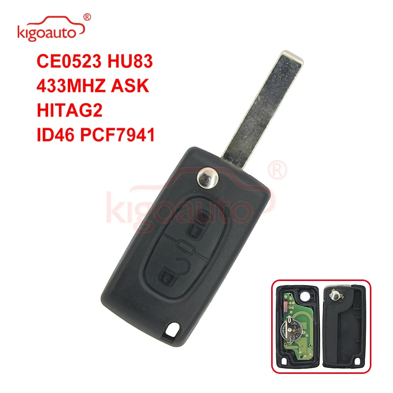 Kigoauto CE0523 дистанционный ключ с 2 кнопками HU83 434 МГц pcf7941 чип для Peugeot 207 307 407 807|Ключ от