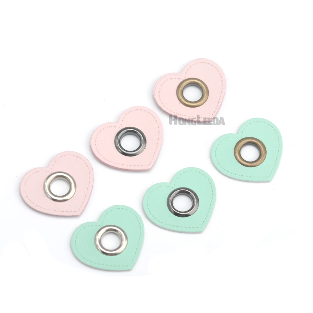 30 шт./лот сердце розовый/Мятный искусственная кожа пришить значки патч этикетки +