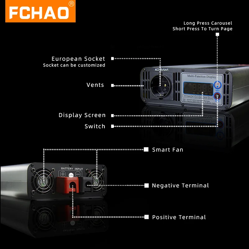 Преобразователь напряжения автомобильный FCHAO 4000 Вт инвертор синусоидальной