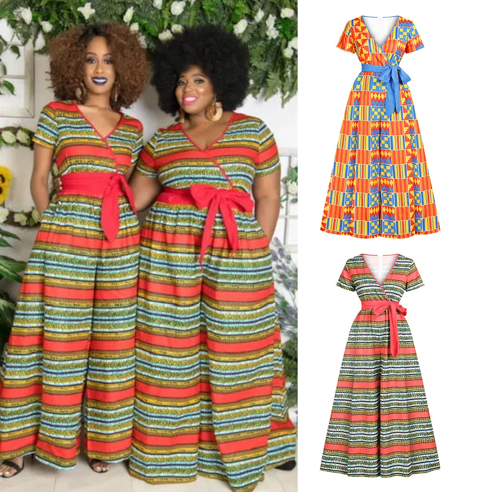 

Модные африканские комбинезоны с V-образным вырезом для женщин, африканская одежда, Дашики, брюки с широкими штанинами и принтом Анкары, ком...