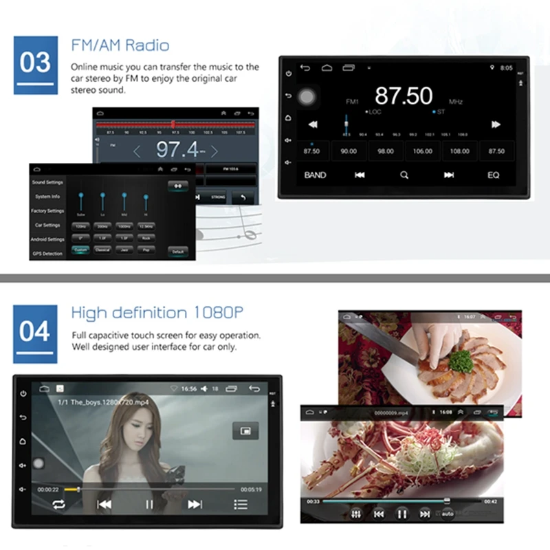 

Android 7.1 Car Stereo 7 Inch 1024x600 1080P Quad Core 2Din Android Head Unit Gps Navigation Audio Radio 1G+16G