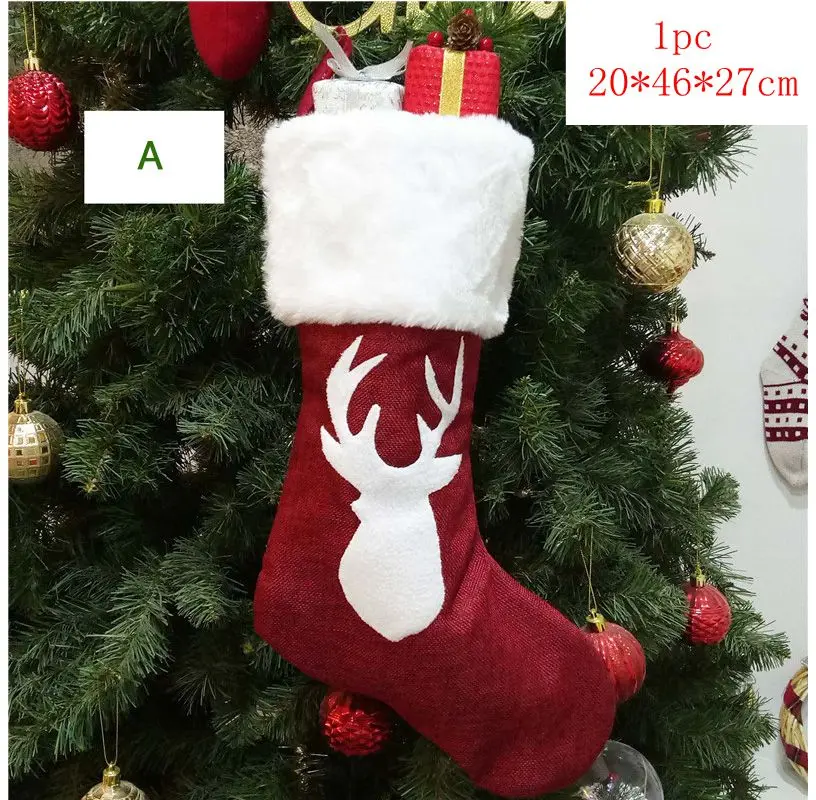 1pc 20x46x27cm Рождественские чулки, носки, кошка, собака, лось, Navidad, год, мешок для конфет Рождество, украшения, рождественские елки, вечерние подарочные сумки для детей - Цвет: 1pc 20x46x27cm