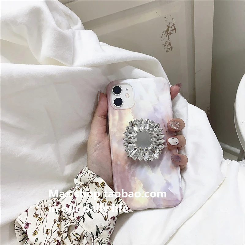 Korea Popular Diamond bling marble holder stand Soft silicon phone case for iphone 7 8 Plus X XS XR MAX 11 Pro 12 Mirror cover | Мобильные