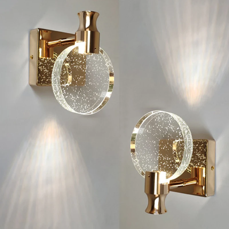 

Homhi Luxury Crystal Golden Wall Lamp Led Light Nordic Simplicity Living Room Bedroom Bedside Hallway Decoration HWL-501