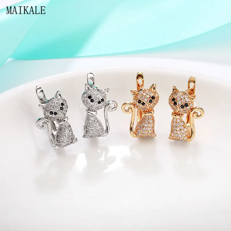 MAIKALE, хорошее ювелирное изделие, серьги-гвоздики в форме кота из циркония, черные Австрийские кристаллы, золото, серебро, серьги в виде животных для женщин, подарки