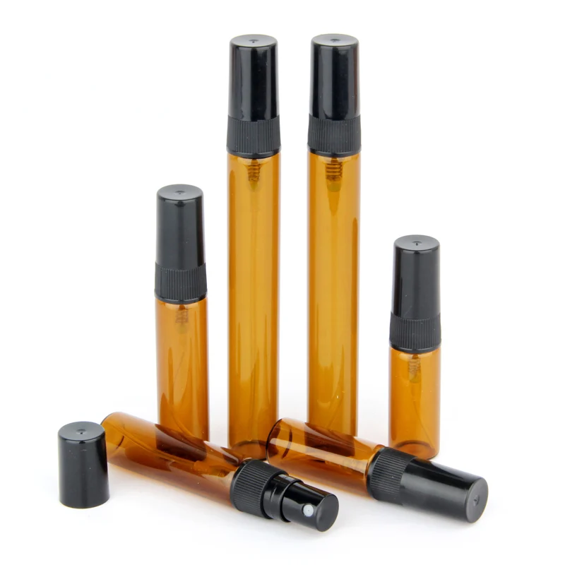 

100Pieces/Lot 3ML 5ML 10ML Portable Amber Glass Bottle Essential Oil Spray Bottles Brown Travel Refillable Bottle Mist Sprayer