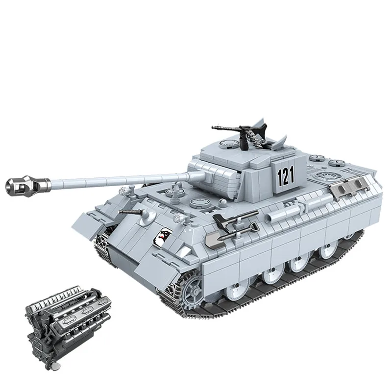 

2021 World War 2 WW2 Army Military Soldier City Police SWAT Panzerkampfwagen V Panther Tank Building Blocks Bricks Kids Toys