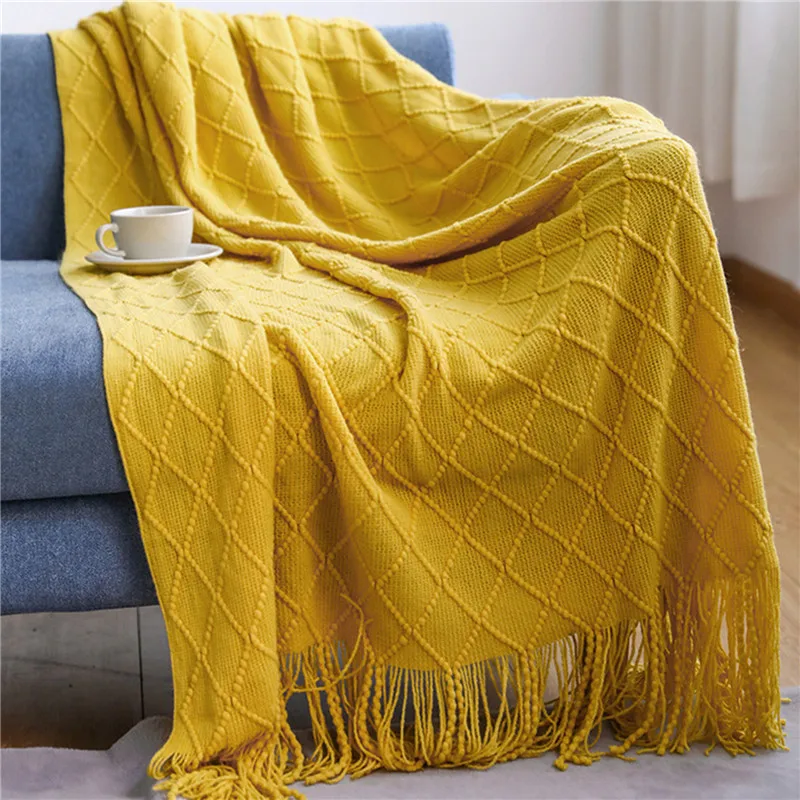 

Вязаное одеяло, однотонное вафельное тисненое одеяло, нордическое декоративное одеяло для дивана, кровати, широкое вязаное одеяло