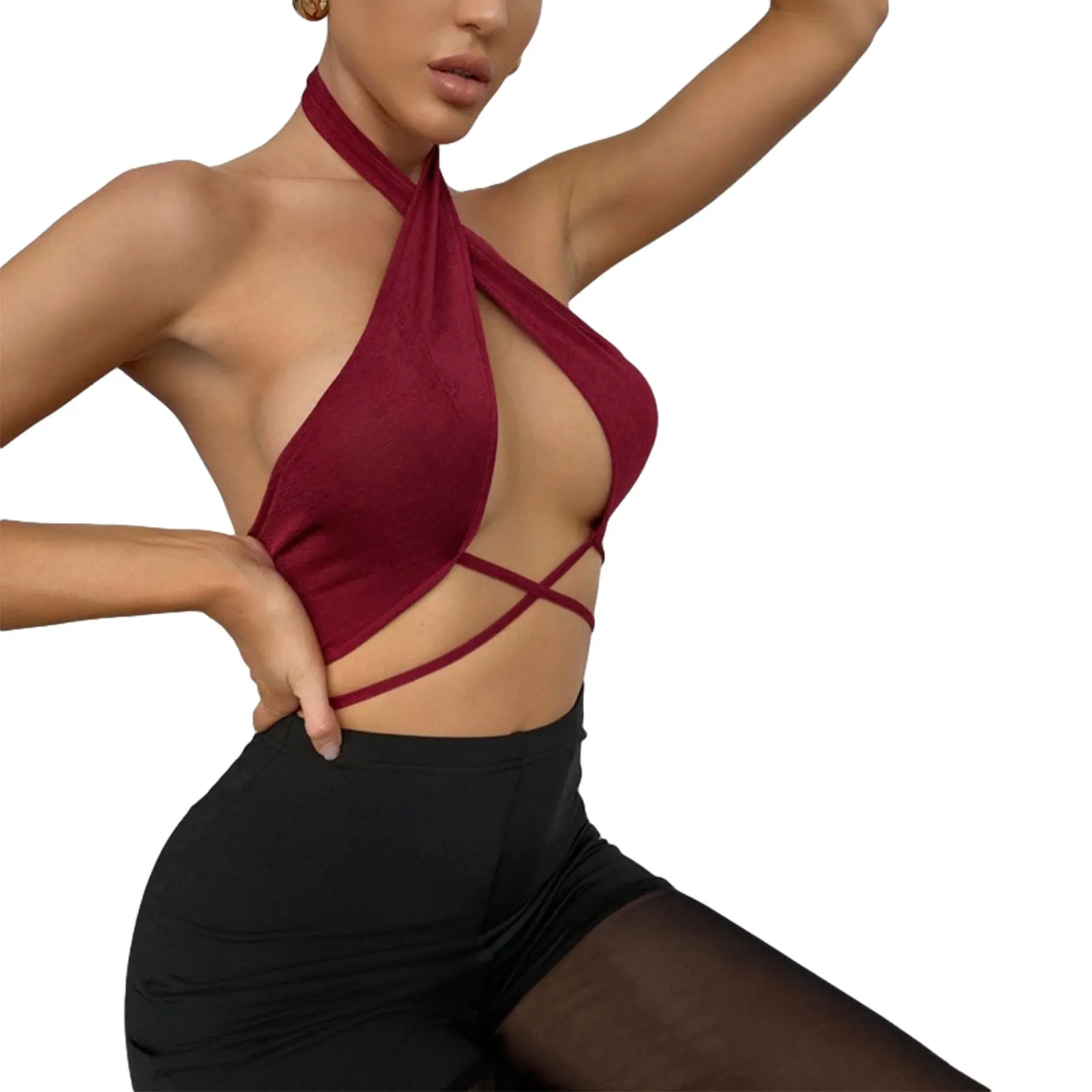 Puloru новый однотонный топ с перекрещивающимися лямками на шее сексуальный