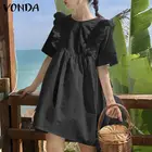 VONDA женское короткое летнее сексуальное платье с коротким рукавом и оборками для вечерние, богемный пляжный сарафан, богемные платья
