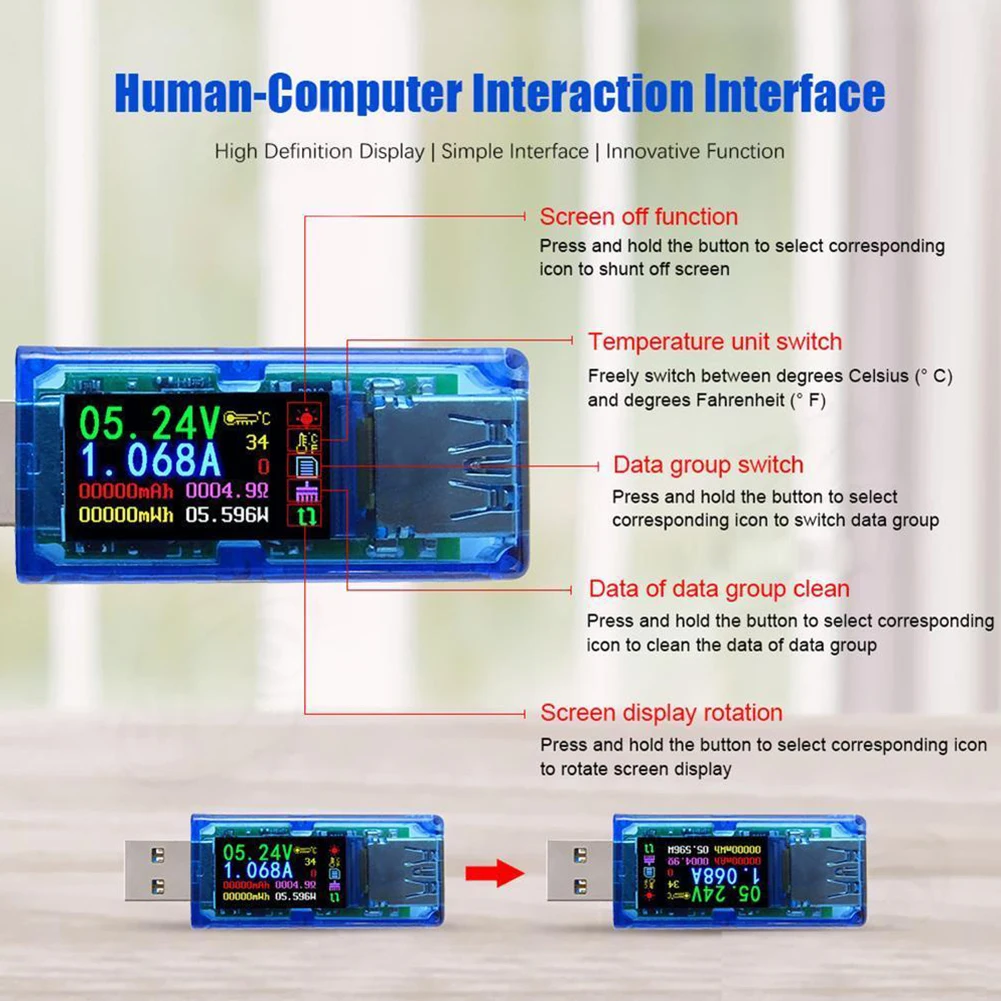 Измеритель напряжения батареи мощность вольтметр тестер ток USB 3 0 цвет ЖК-дисплей