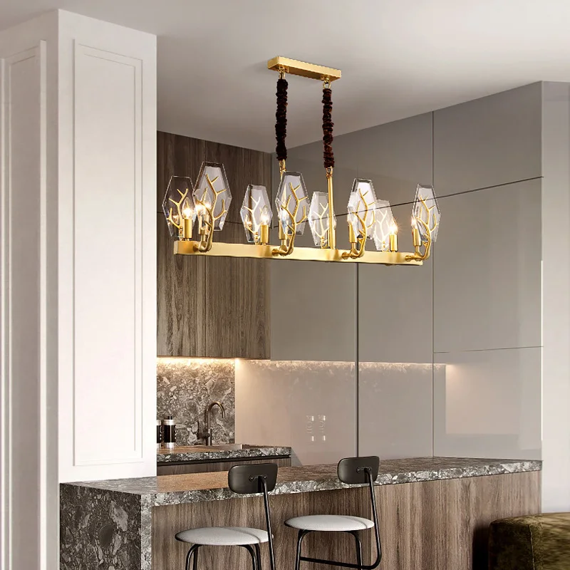 FKL Современная хрустальная люстра роскошный прямоугольный медный Золотой